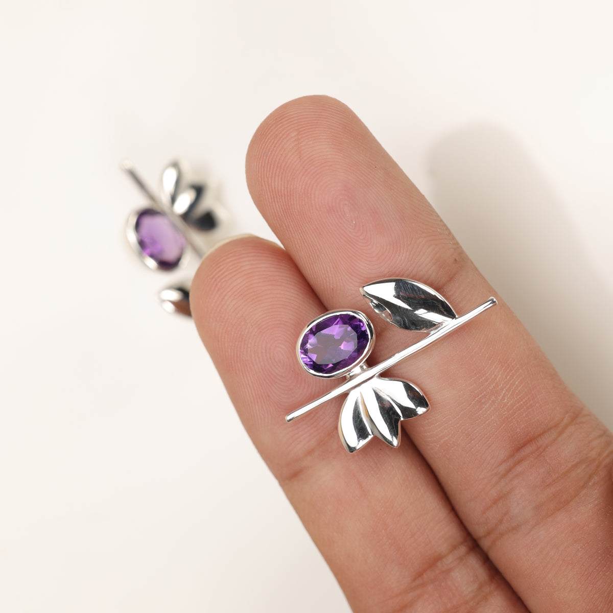 Purple Amethyst CZ Floral Stud Earrings