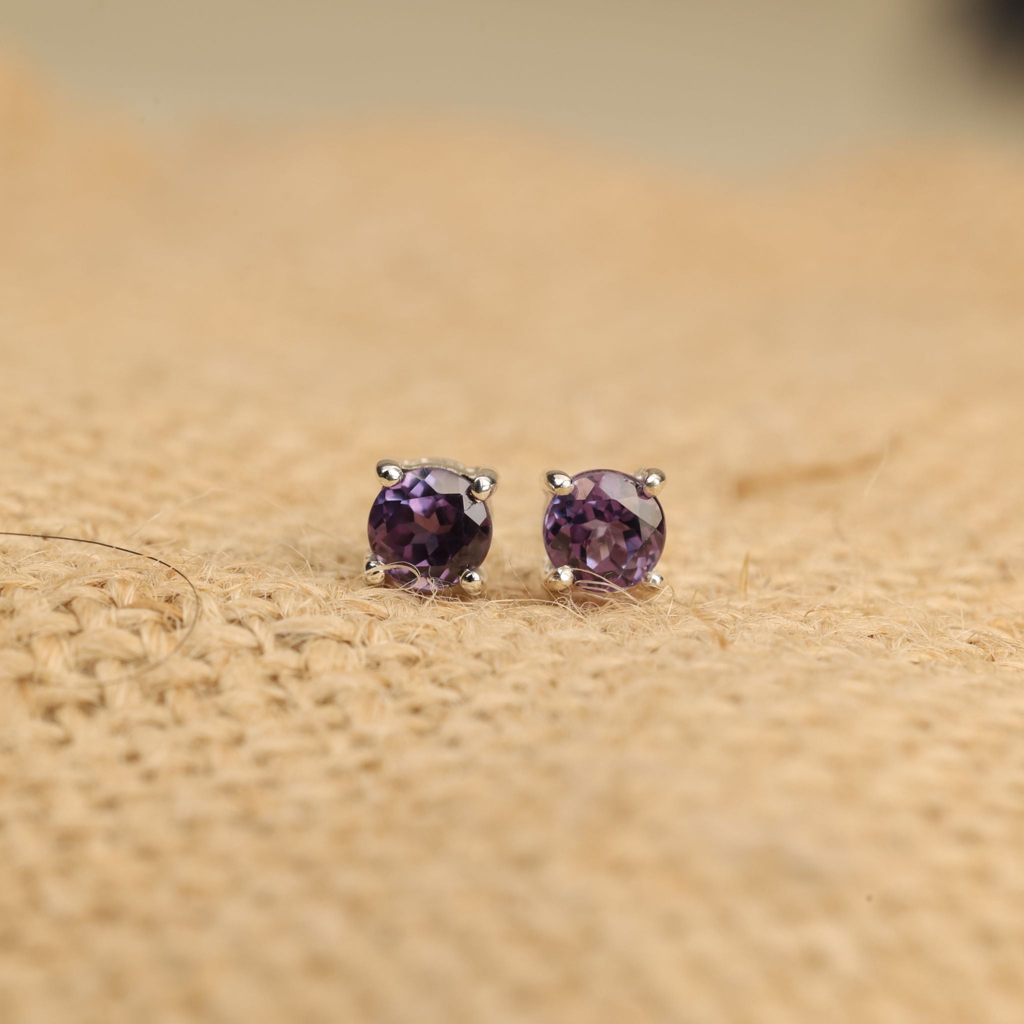 Round birthstone CZ stud earrings in 925 sterling silver