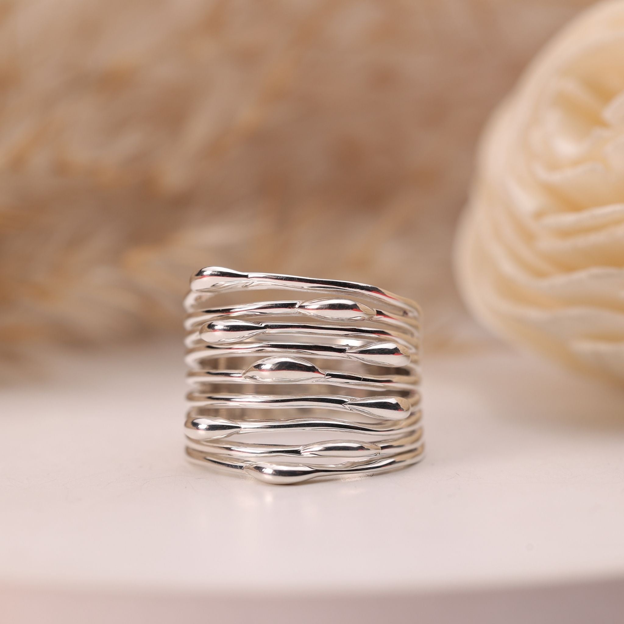Wide Multi Wire Silver Statement Ring