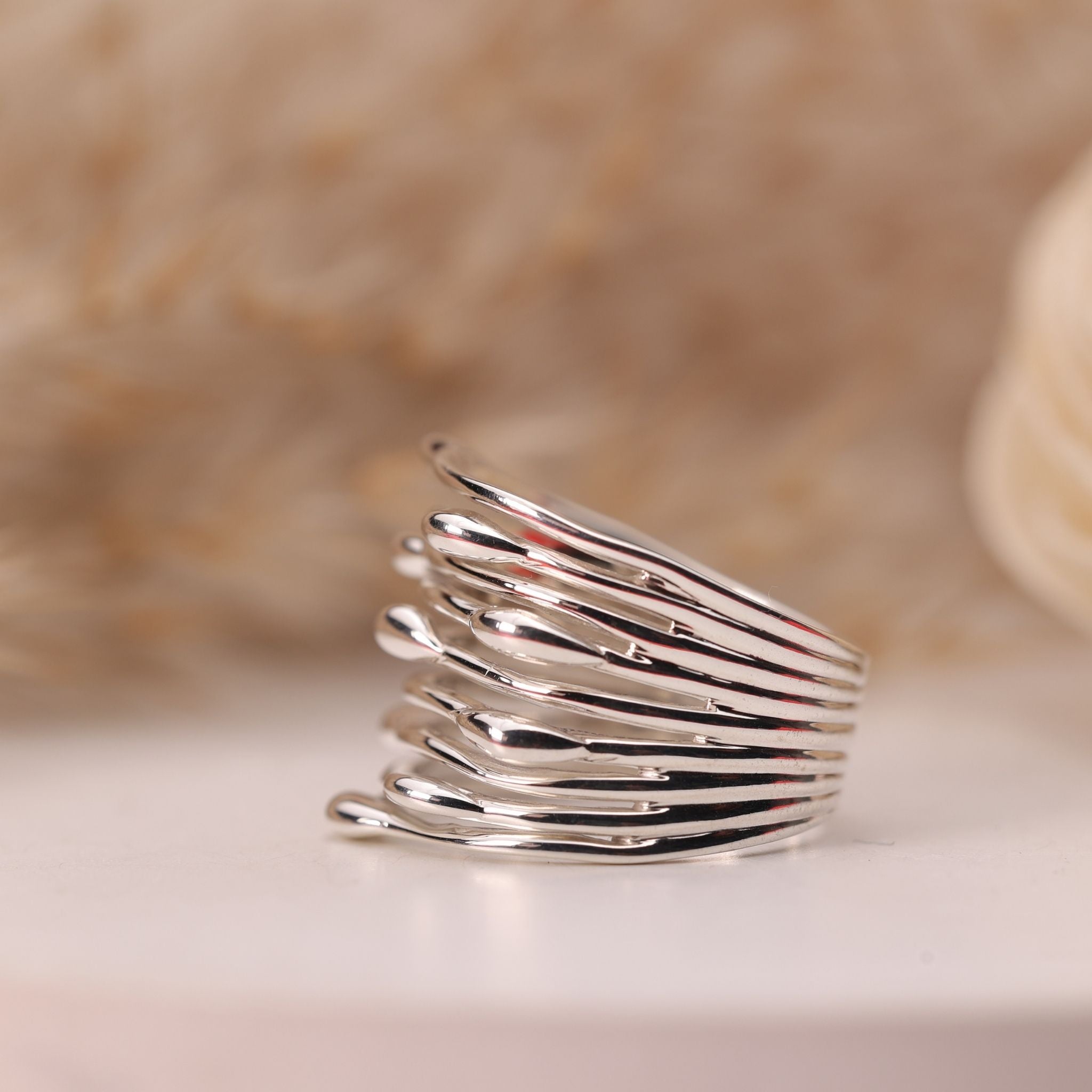 Wide Multi Wire Silver Statement Ring
