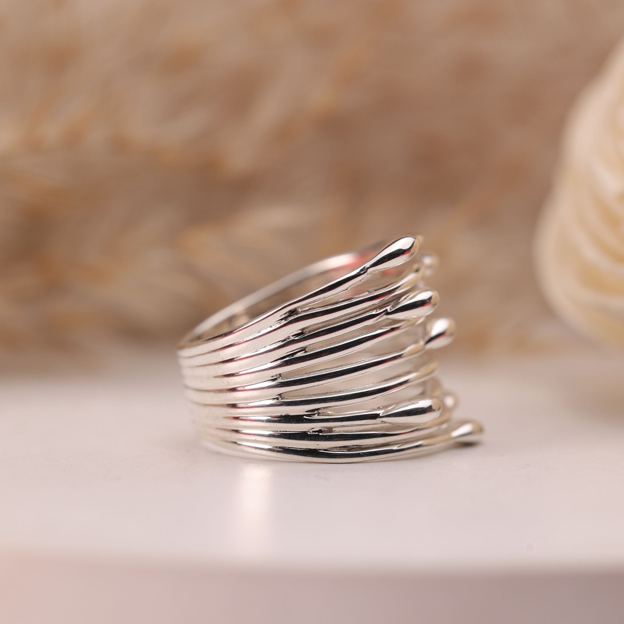 Wide Multi Wire Silver Statement Ring