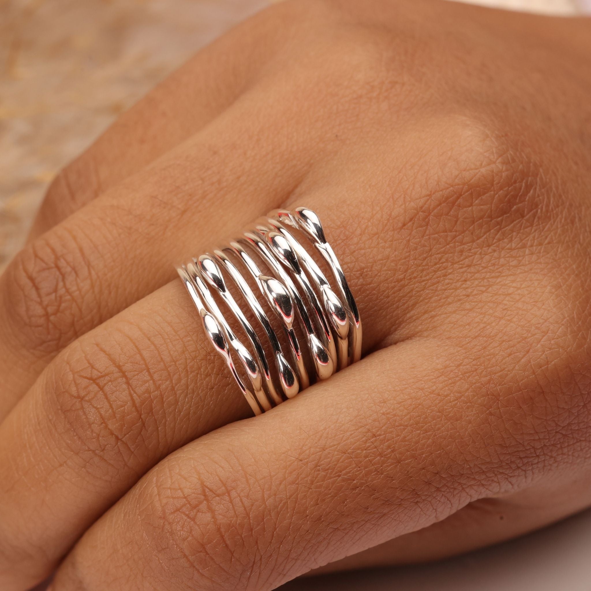 Wide multi wire silver statement ring crafted in 925 sterling silver