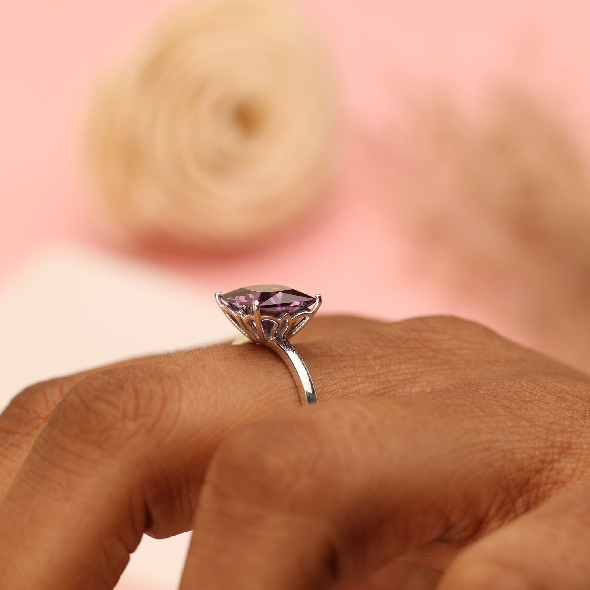 Princess cut cubic zirconia birthstone ring in 925 sterling silver