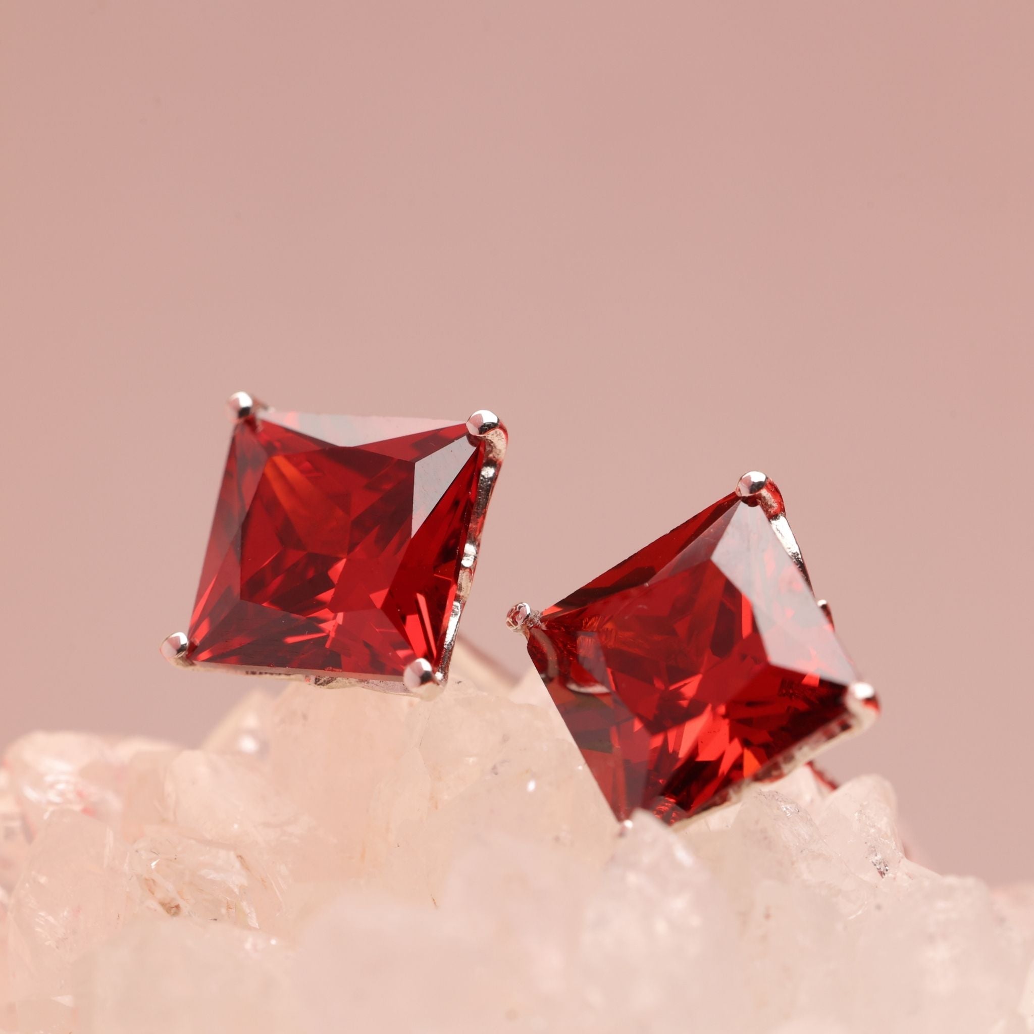 Princess cut cubic zirconia birthstone stud earrings in 925 sterling silver