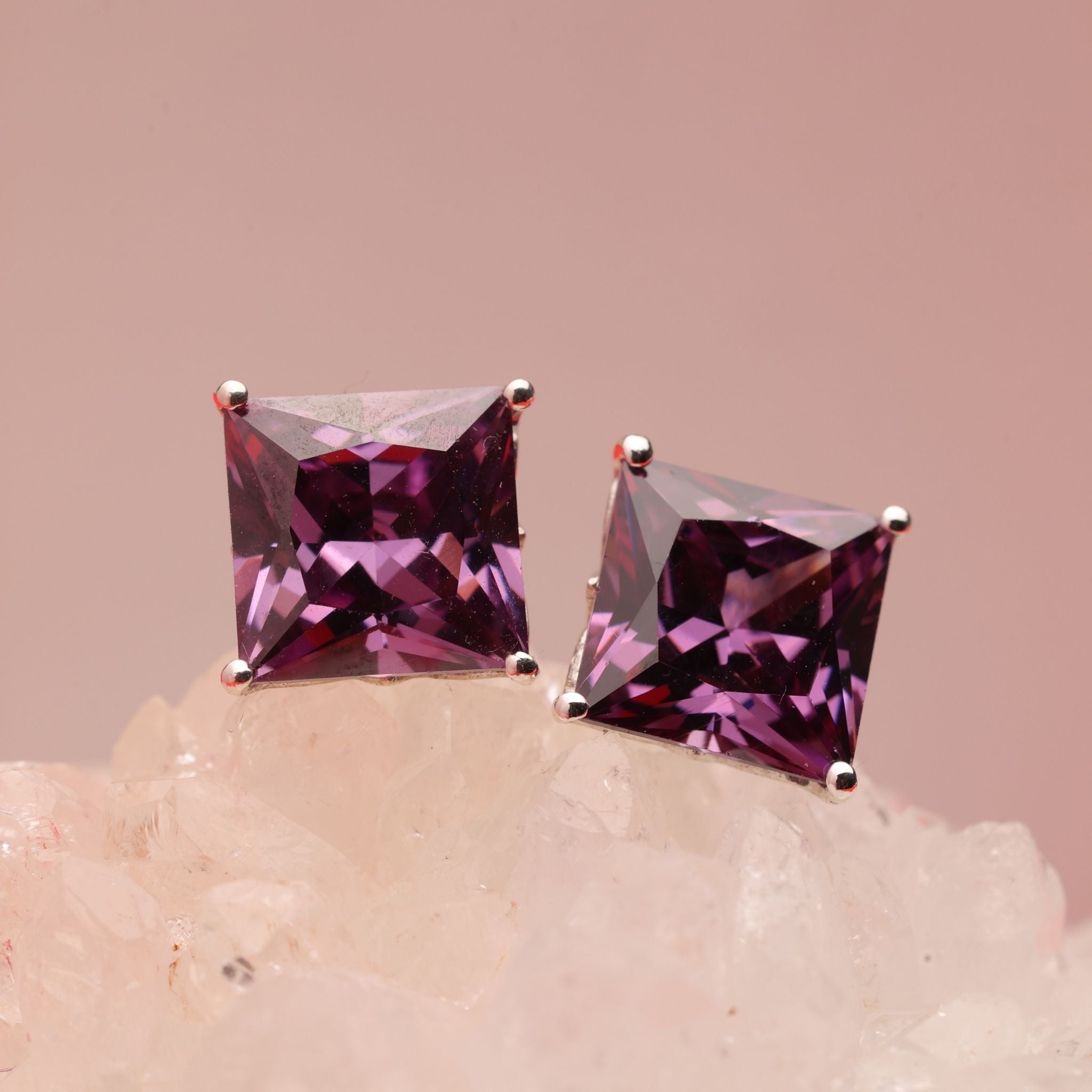 Princess Cut Birthstone CZ Silver Studs
