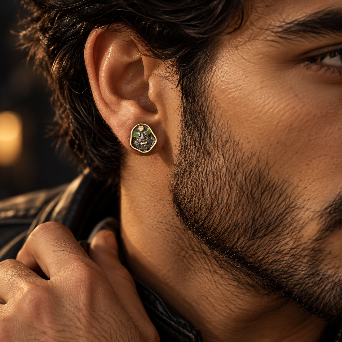 925 sterling silver Doom Mask stud earrings with bold gothic detailing. Unisex punk and alternative jewelry for men and women.