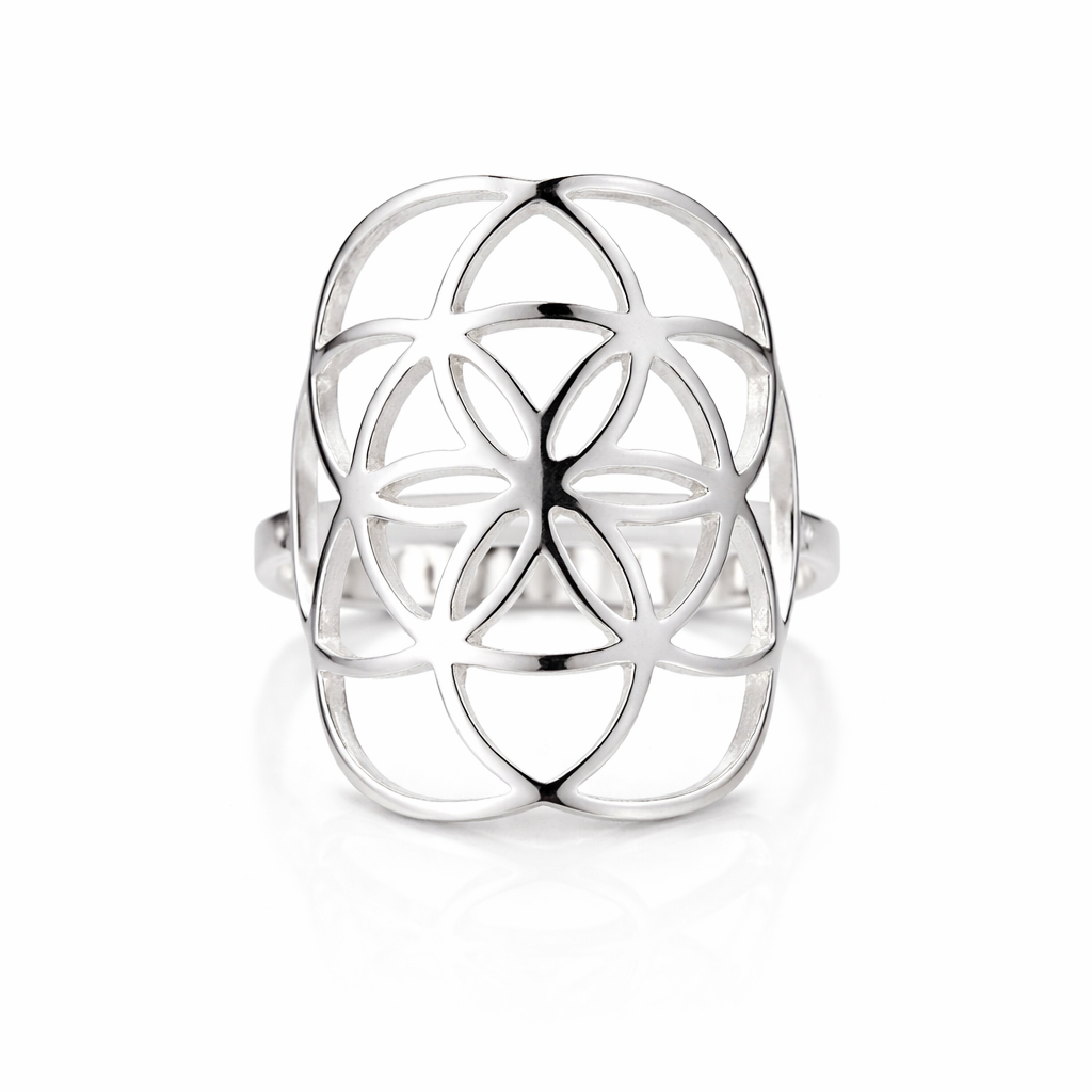 Flower of life silver ring in 925 sterling silver