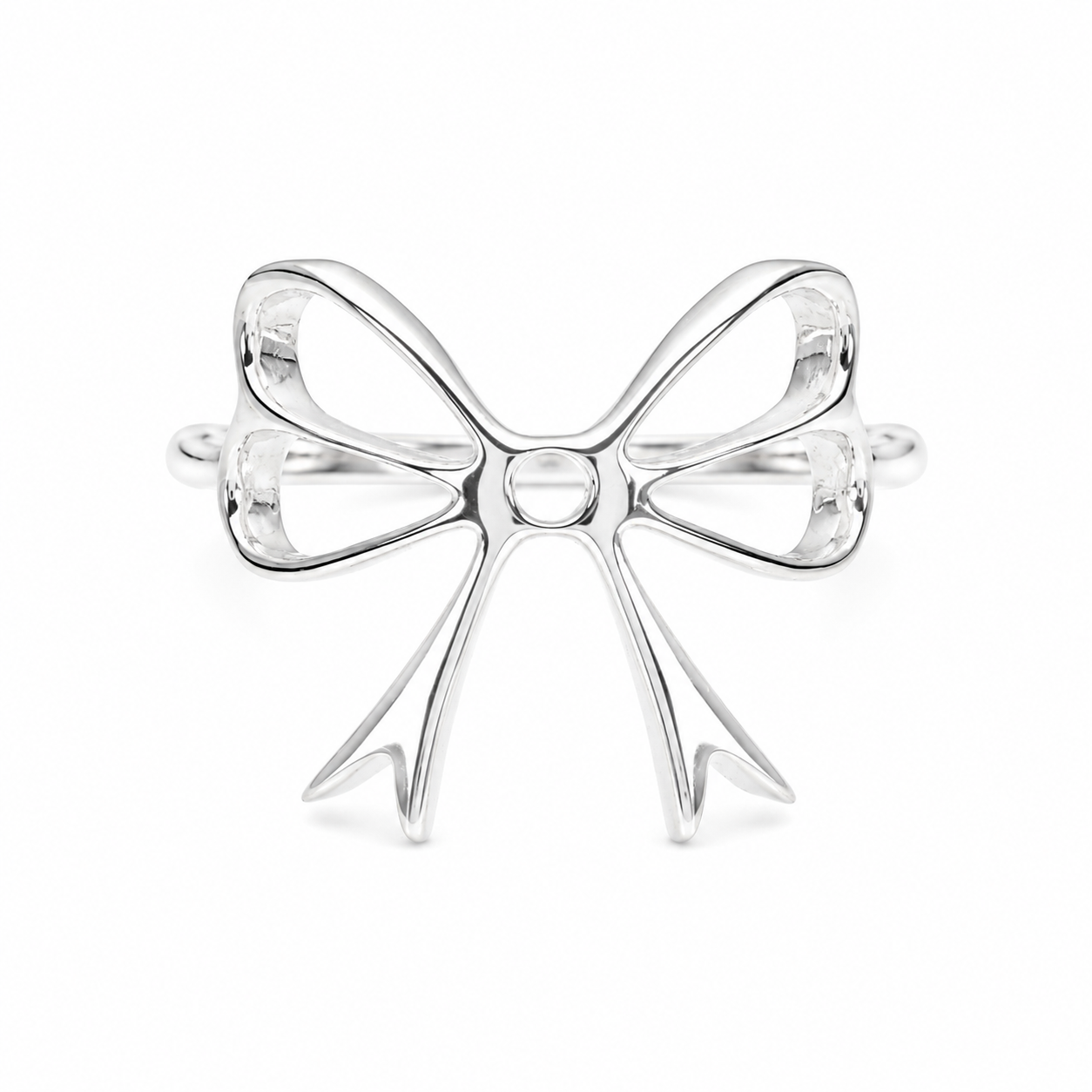 925 sterling silver bow ring with a polished ribbon-inspired design, minimalist handmade silver ring for women, elegant everyday jewelry with a high-shine finish