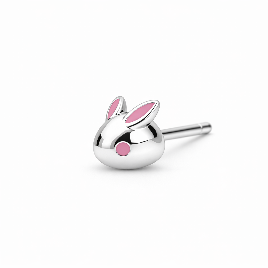 Rabbit Enamel Sterling Silver Studs