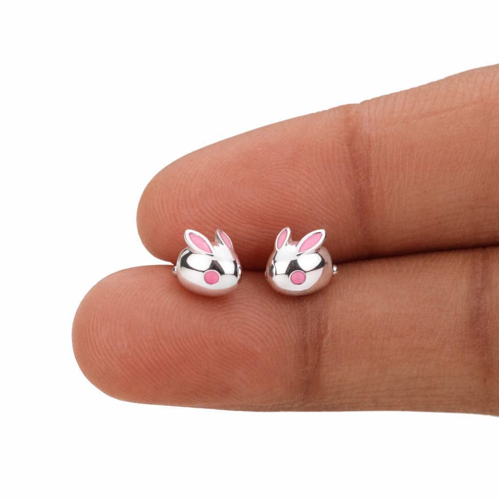 Rabbit Enamel Sterling Silver Studs