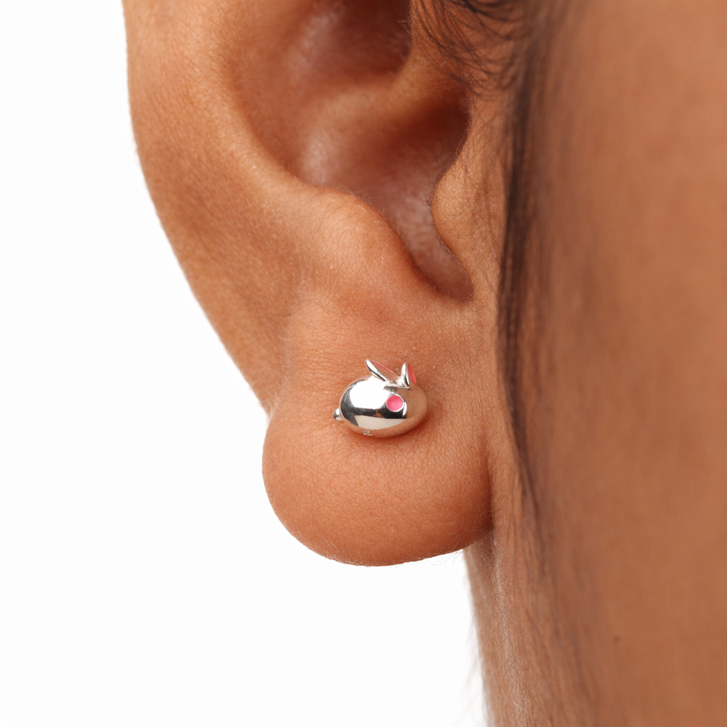 Rabbit Enamel Sterling Silver Studs