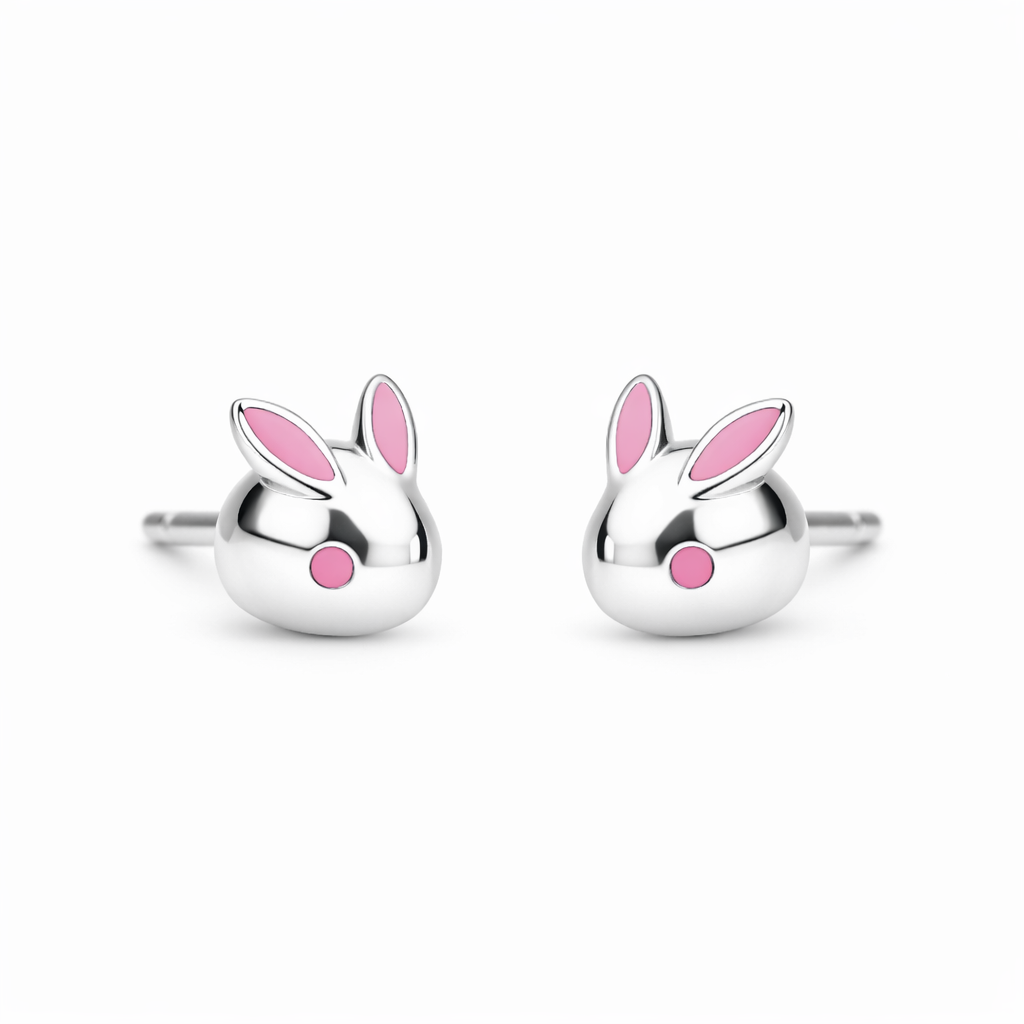 Rabbit enamel stud earrings in 925 sterling silver