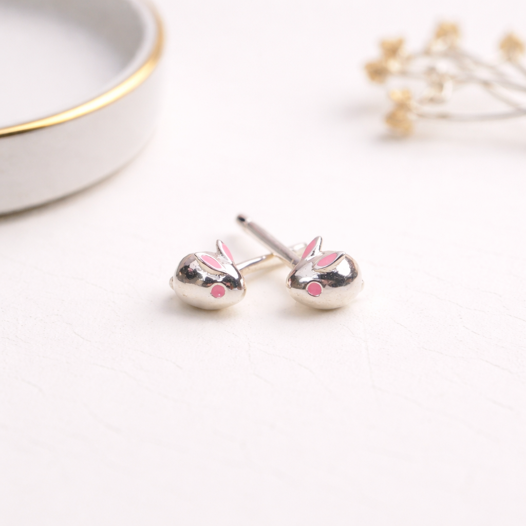 Rabbit Enamel Sterling Silver Studs