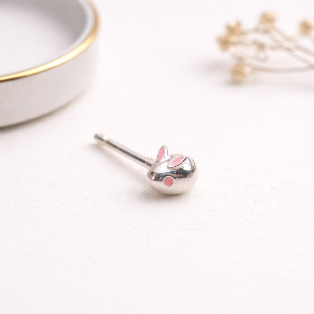 Rabbit Enamel Sterling Silver Studs