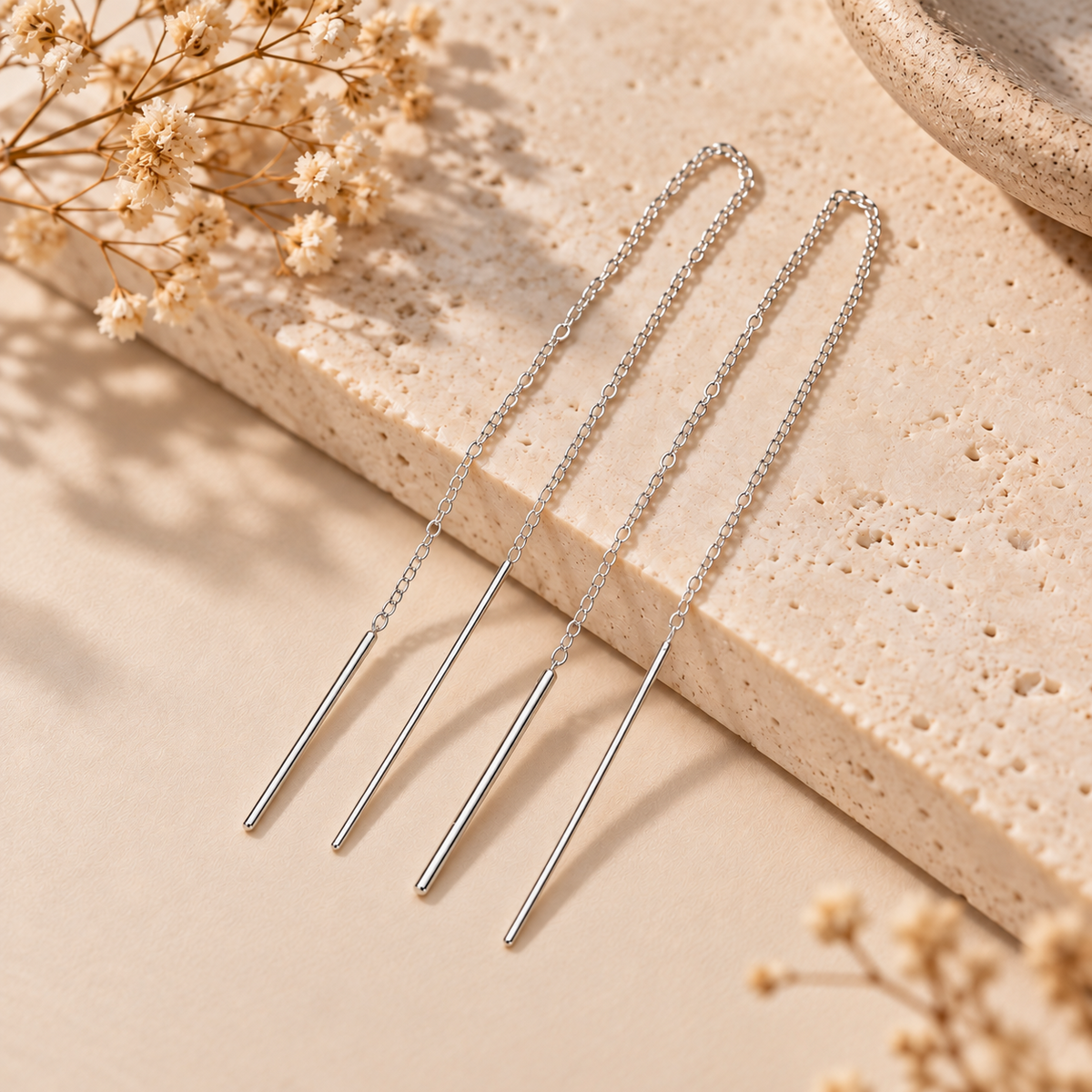 Sterling silver chain ear cuff and threader earrings, 130mm long and 1.2g. Style as a single or double ear cuff, or wear on both ears.