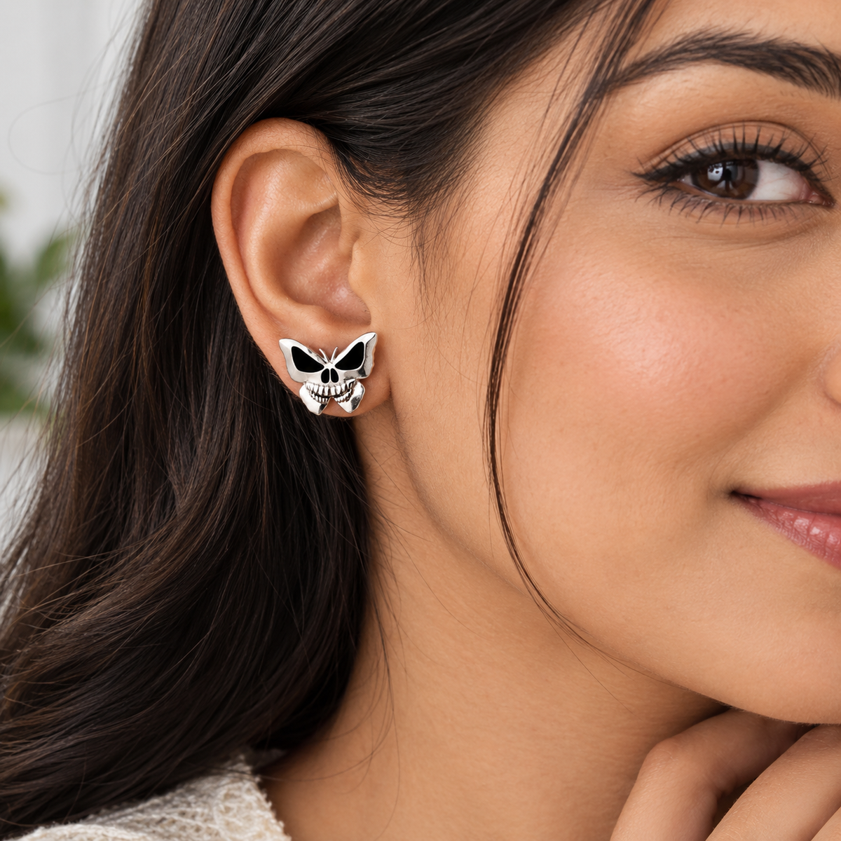 Butterfly Skull Stud Earrings