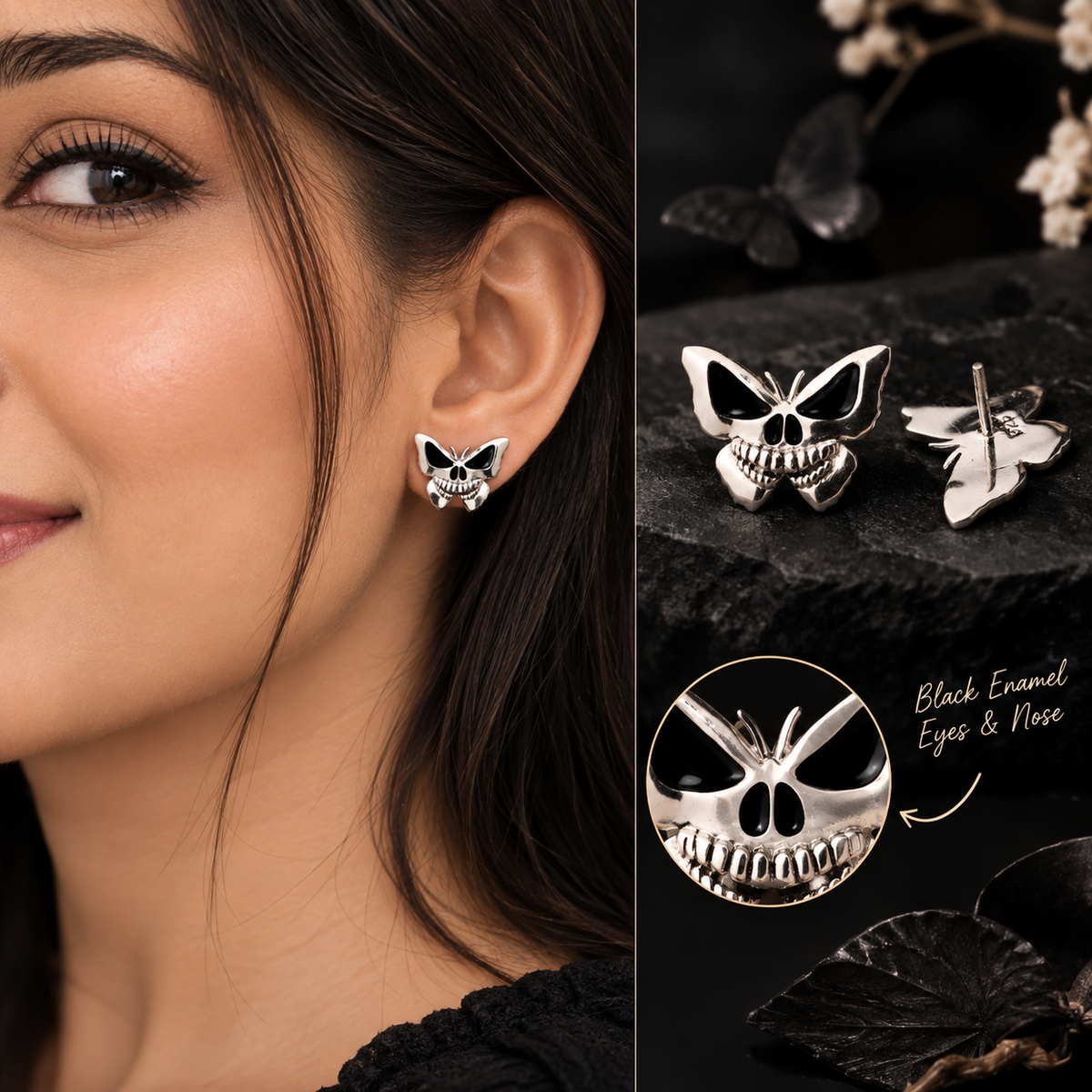 Butterfly Skull Stud Earrings