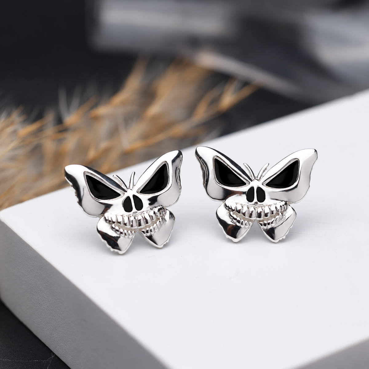 Butterfly Skull Stud Earrings