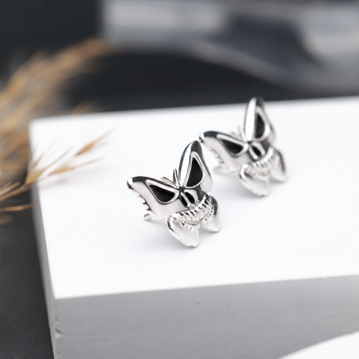 Butterfly Skull Stud Earrings