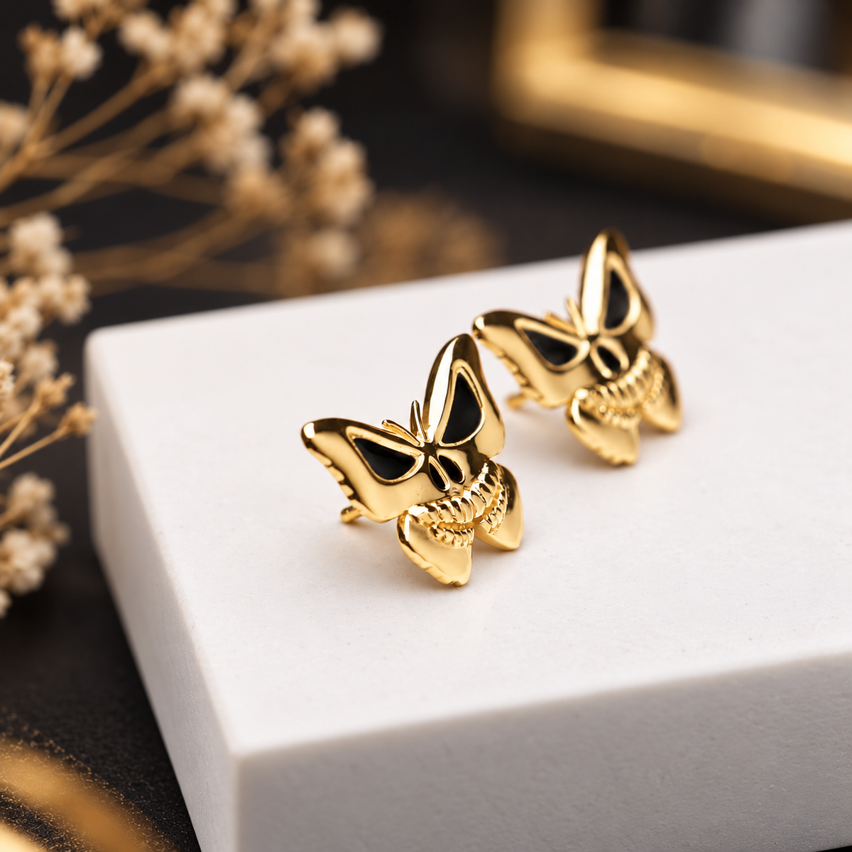 Butterfly Skull Stud Earrings