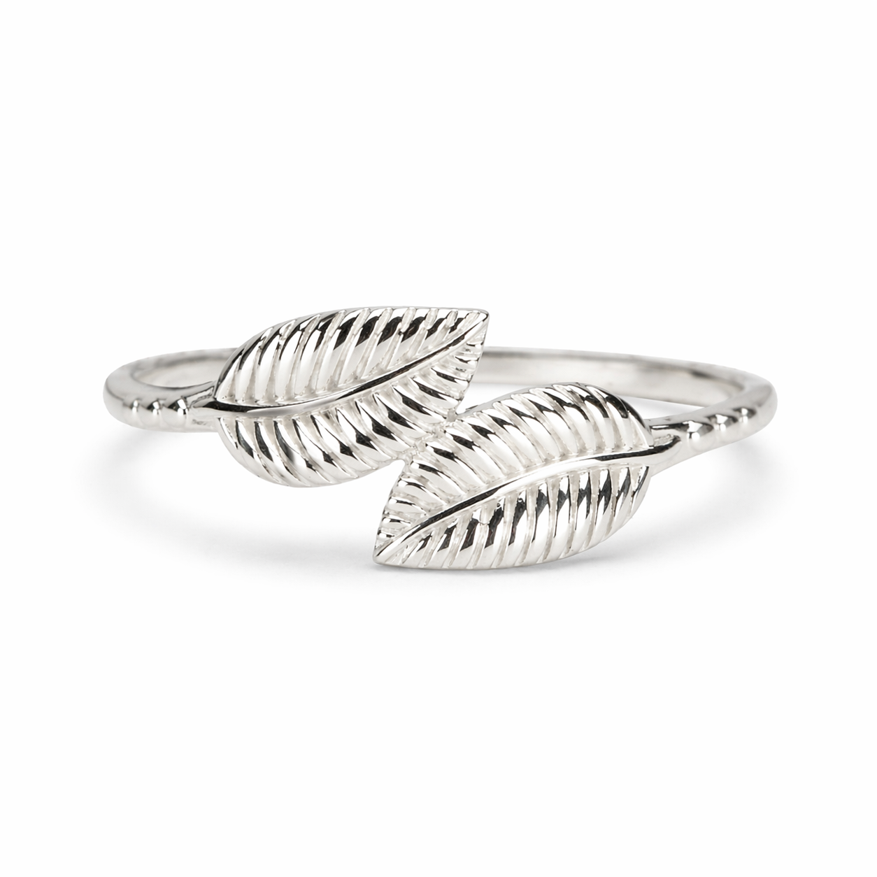 Textured Leaf Silver Ring
