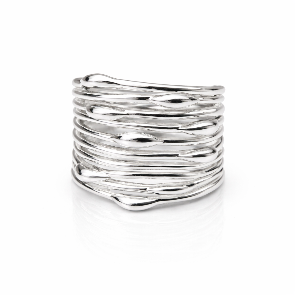 Wide Multi Wire Silver Statement Ring