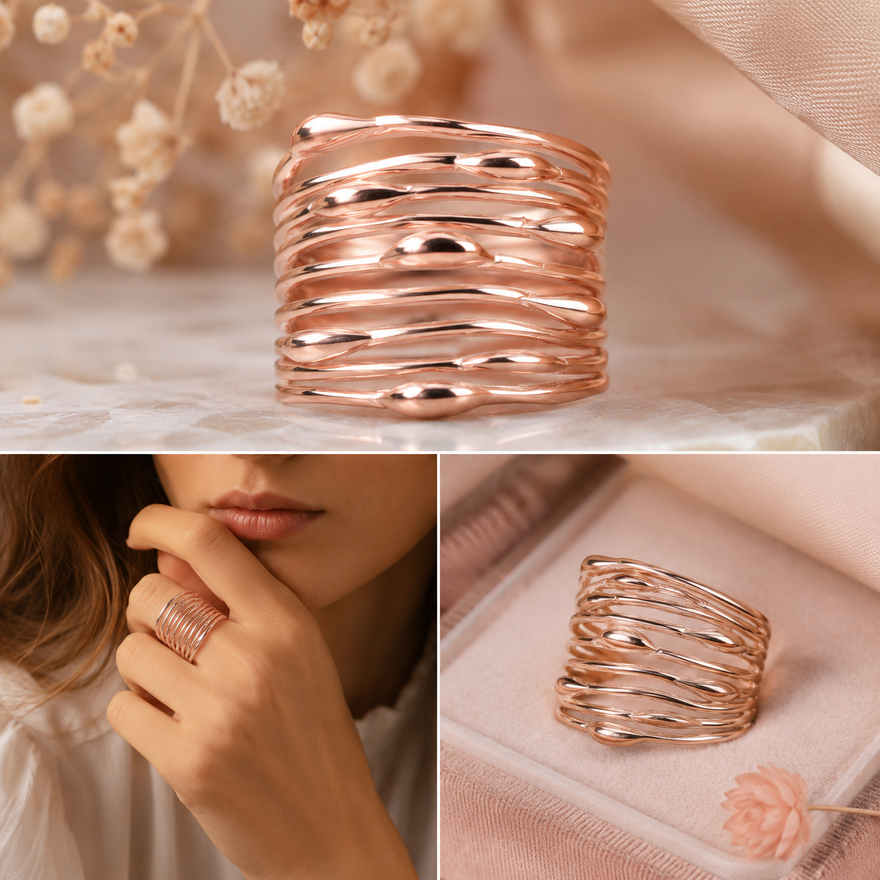 Wide Multi Wire Silver Statement Ring