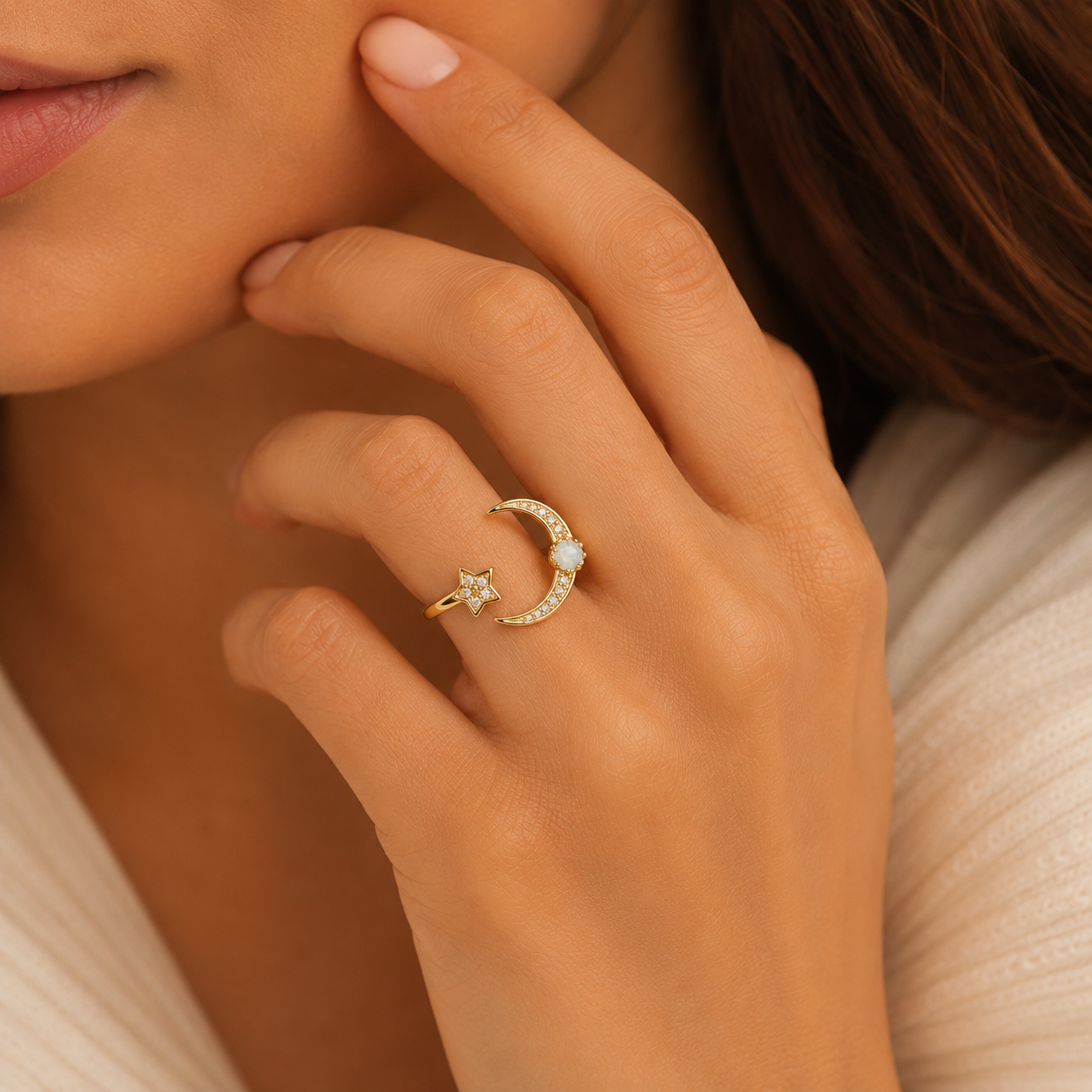 Moon Star CZ Ring