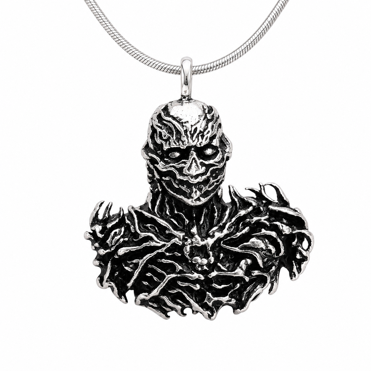 Oxidized 925 sterling silver gothic monster pendant featuring an intricately sculpted horror-inspired character with antique finish. Chain not included