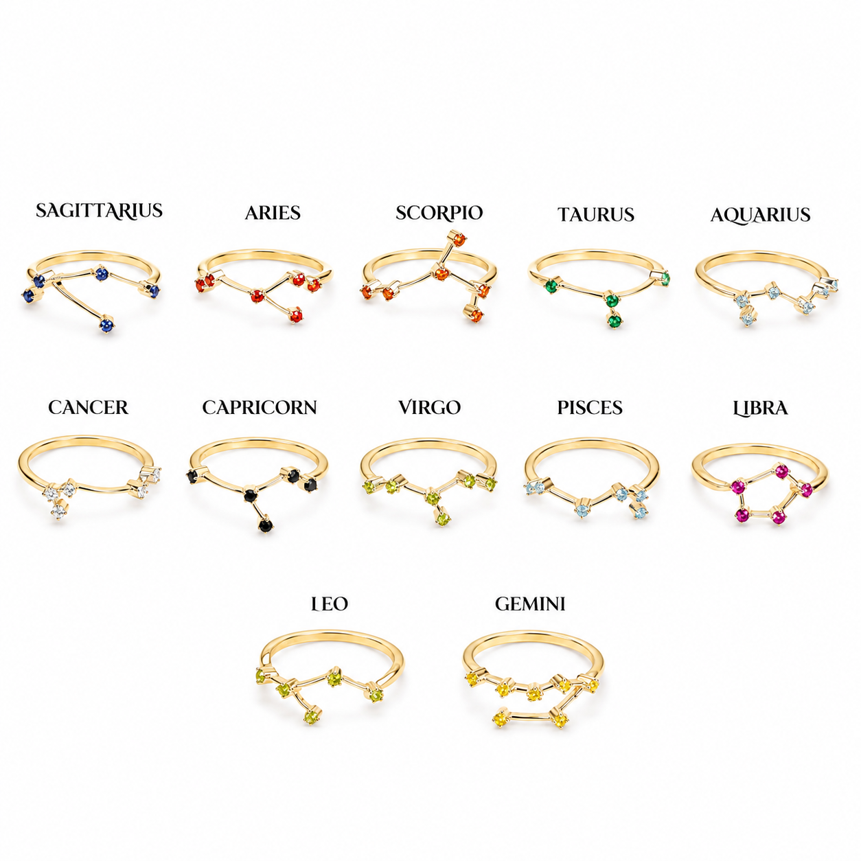 925 sterling silver zodiac constellation ring with sparkling cubic zirconia stones, celestial astrology-inspired birth sign jewelry