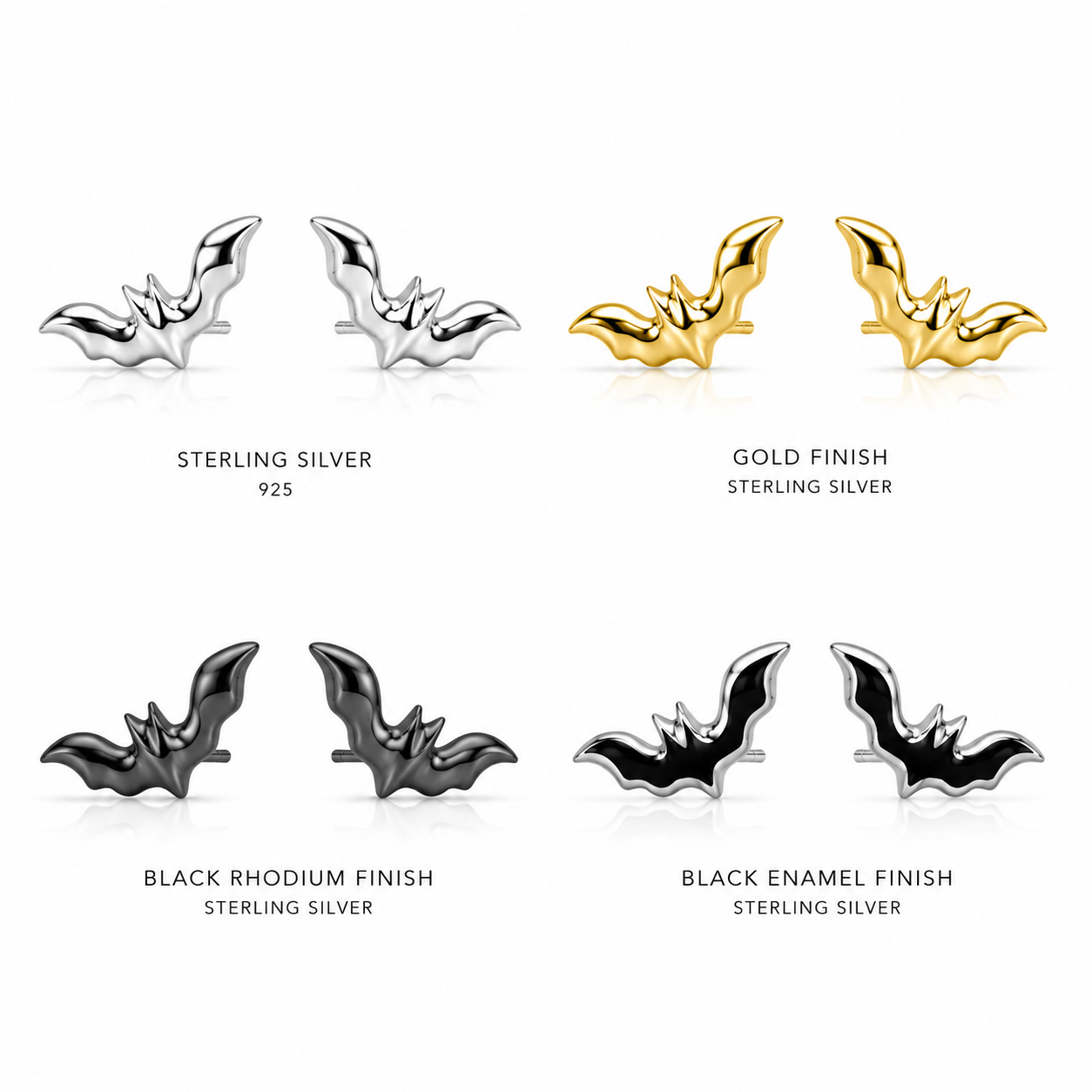 925 sterling silver Batman-inspired enamel studs with polished finish featuring an iconic superhero bat design
