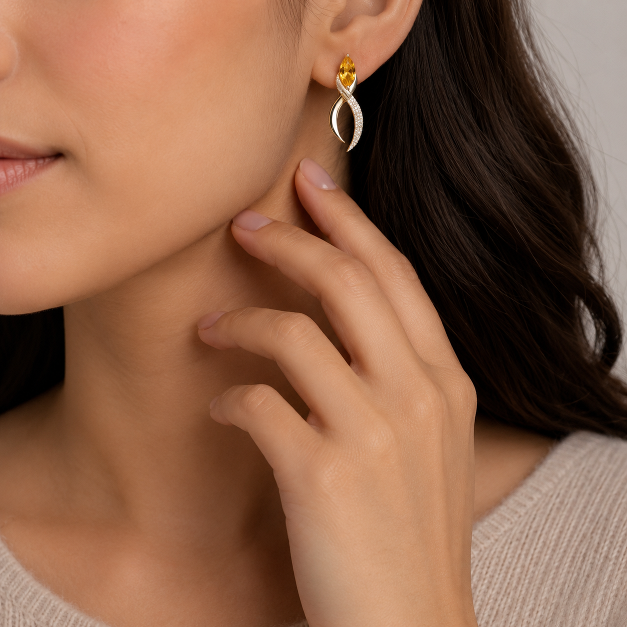 Citrine & CZ Swirl Drop Earrings