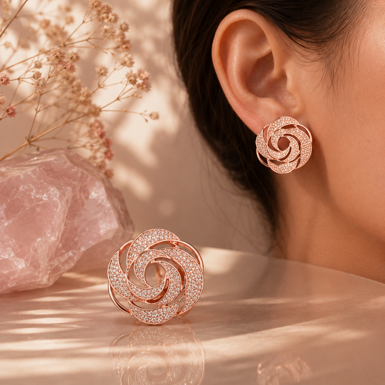 Rose Swirl Stud Earrings