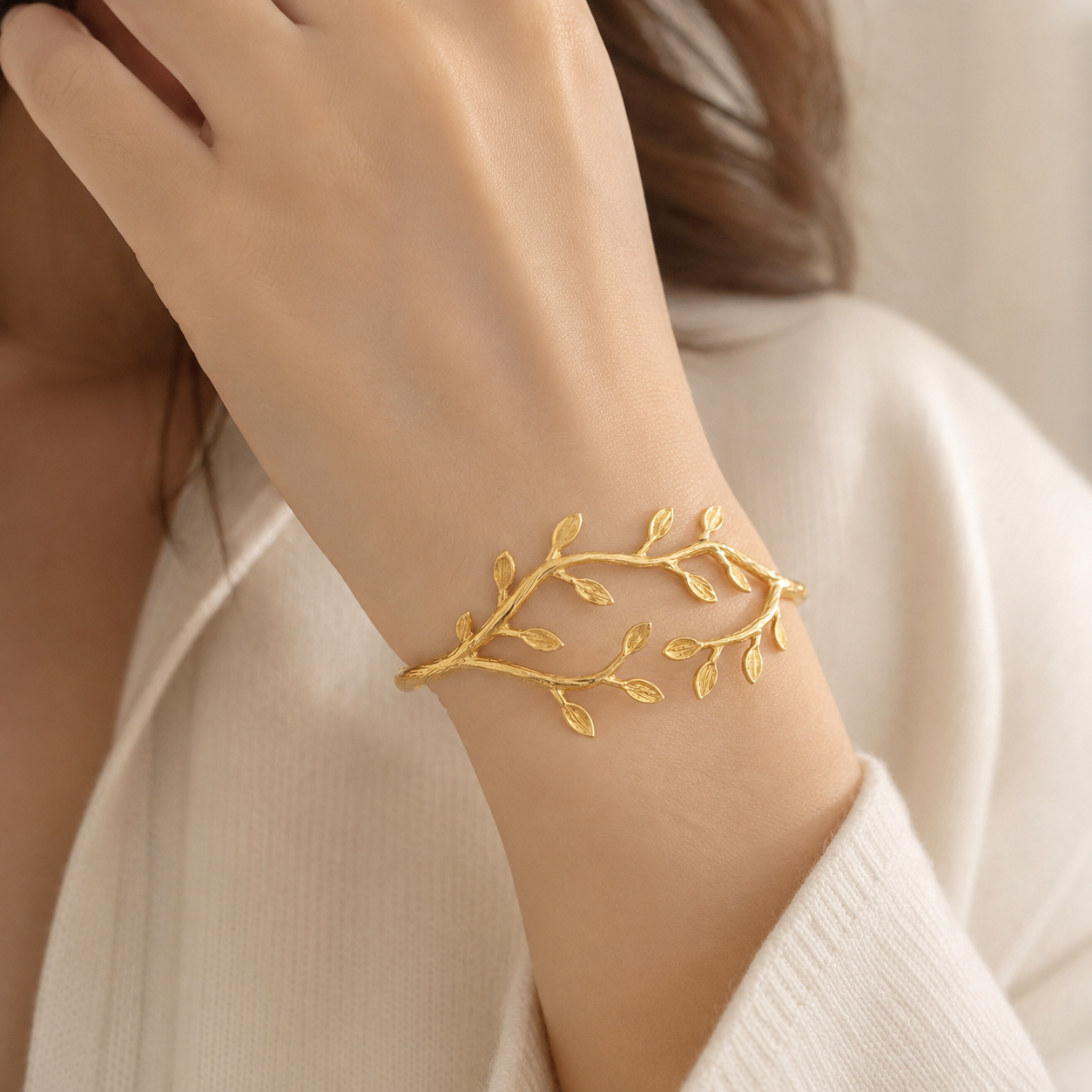 Leaf Vine Open Cuff Silver Bracelet