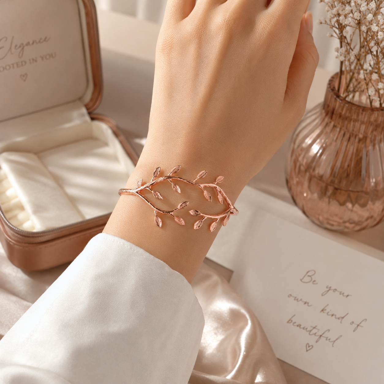 Leaf Vine Open Cuff Silver Bracelet