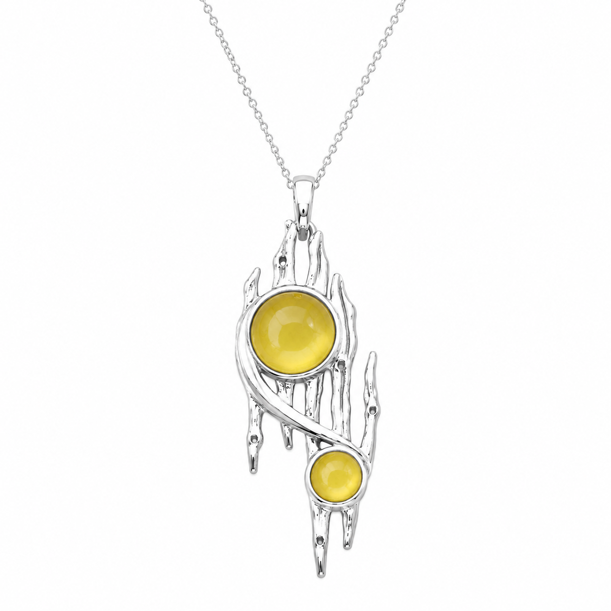 Sterling Silver Lord of the Rings Pendant with Labradorite, Tigers Eye, Turquoise & Yellow Chalcedony Stones