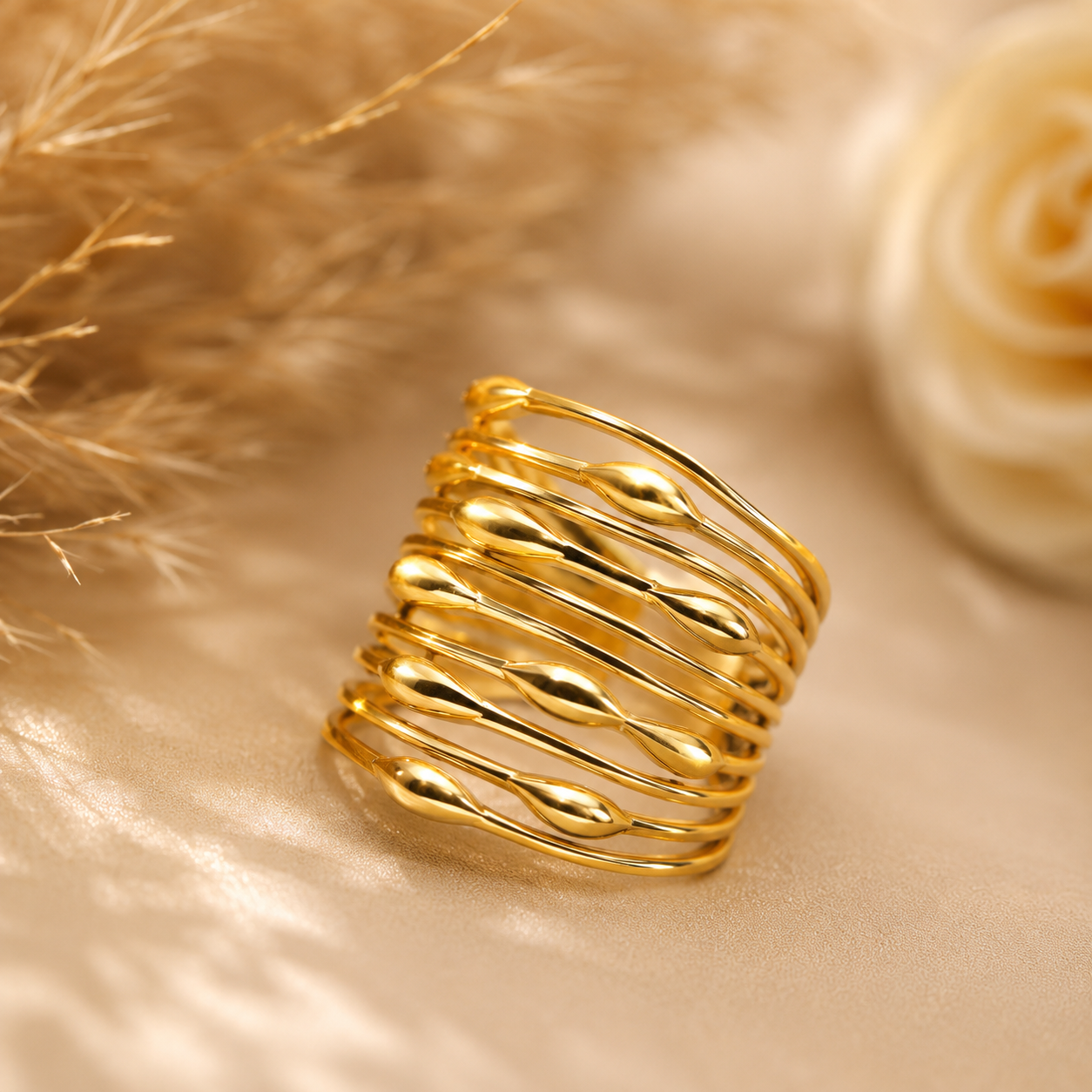 Wide Multi Wire Silver Statement Ring