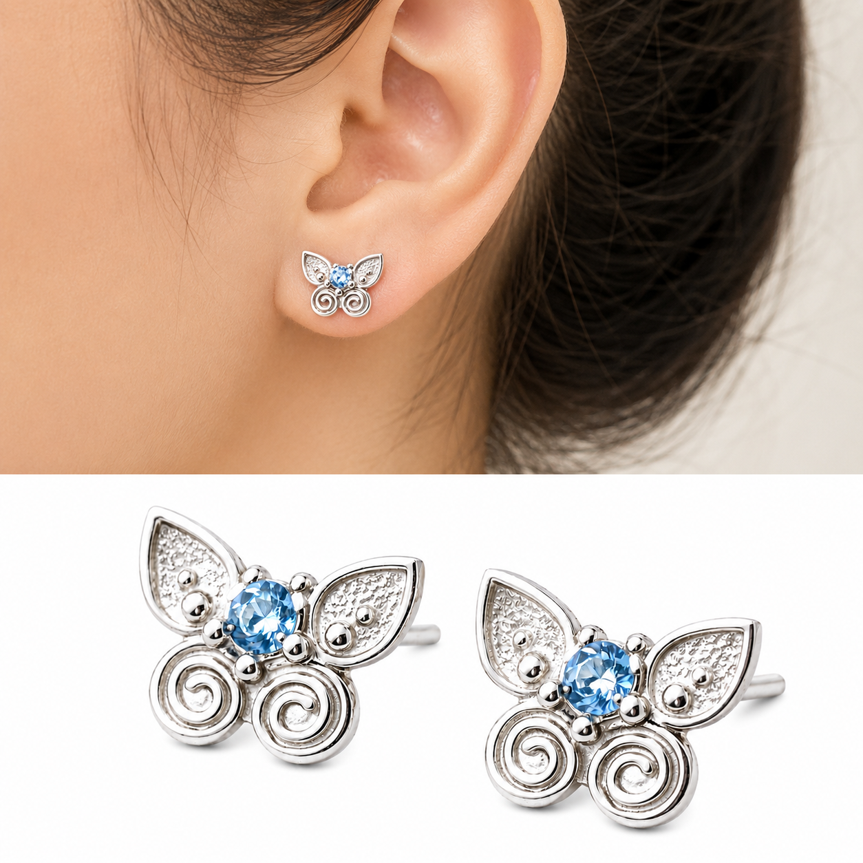 Butterfly Birthstone CZ Studs