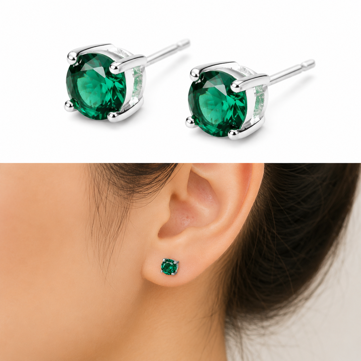 Daily wear Round birthstone CZ stud earrings in 925 sterling silver