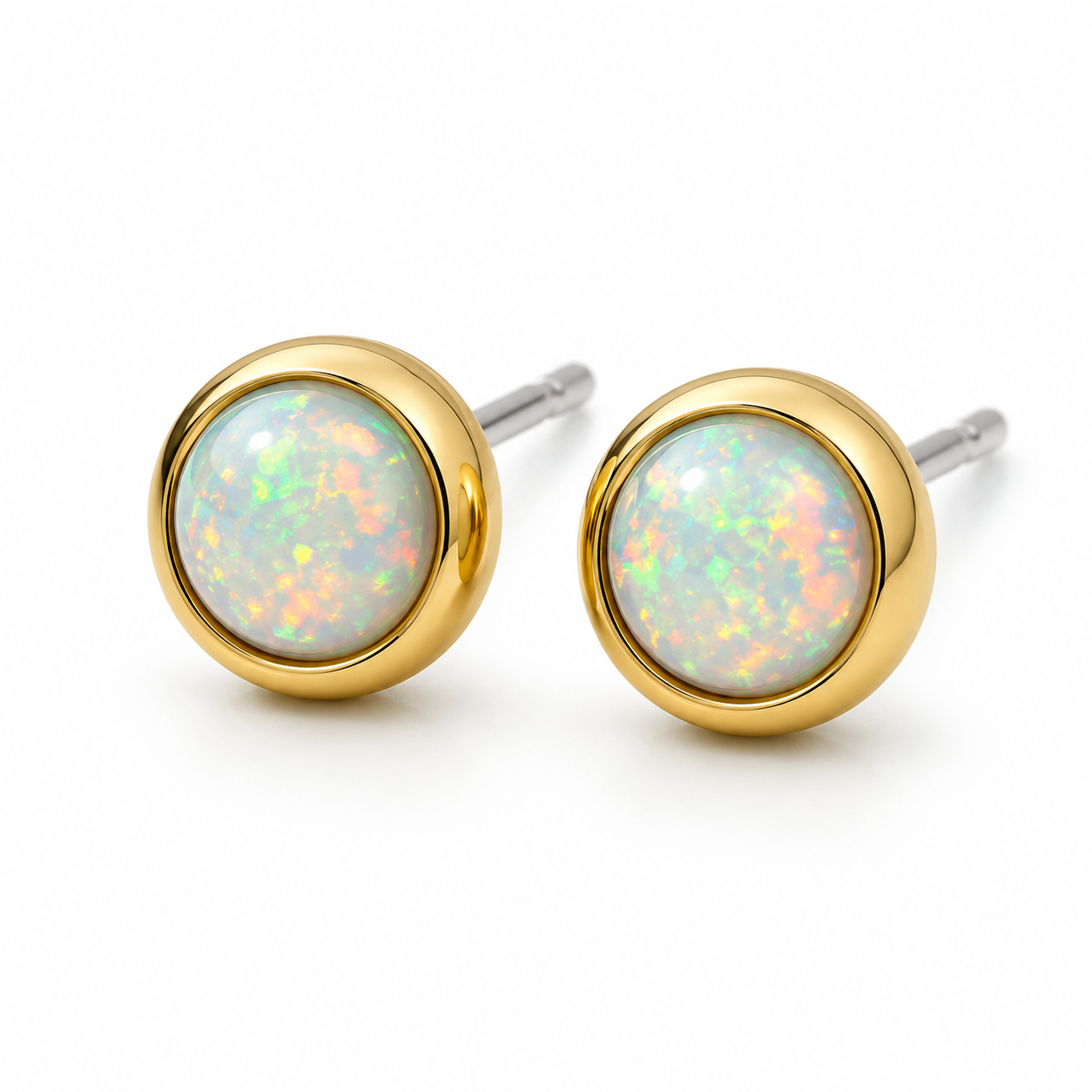 Round fire opal stud earrings in 925 sterling silver