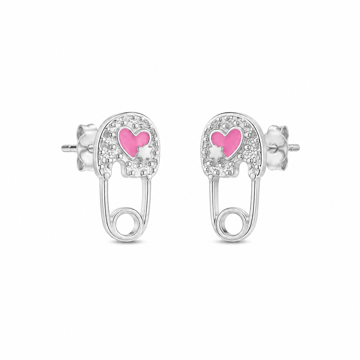 Safety pin enamel stud earrings crafted in 925 sterling silver