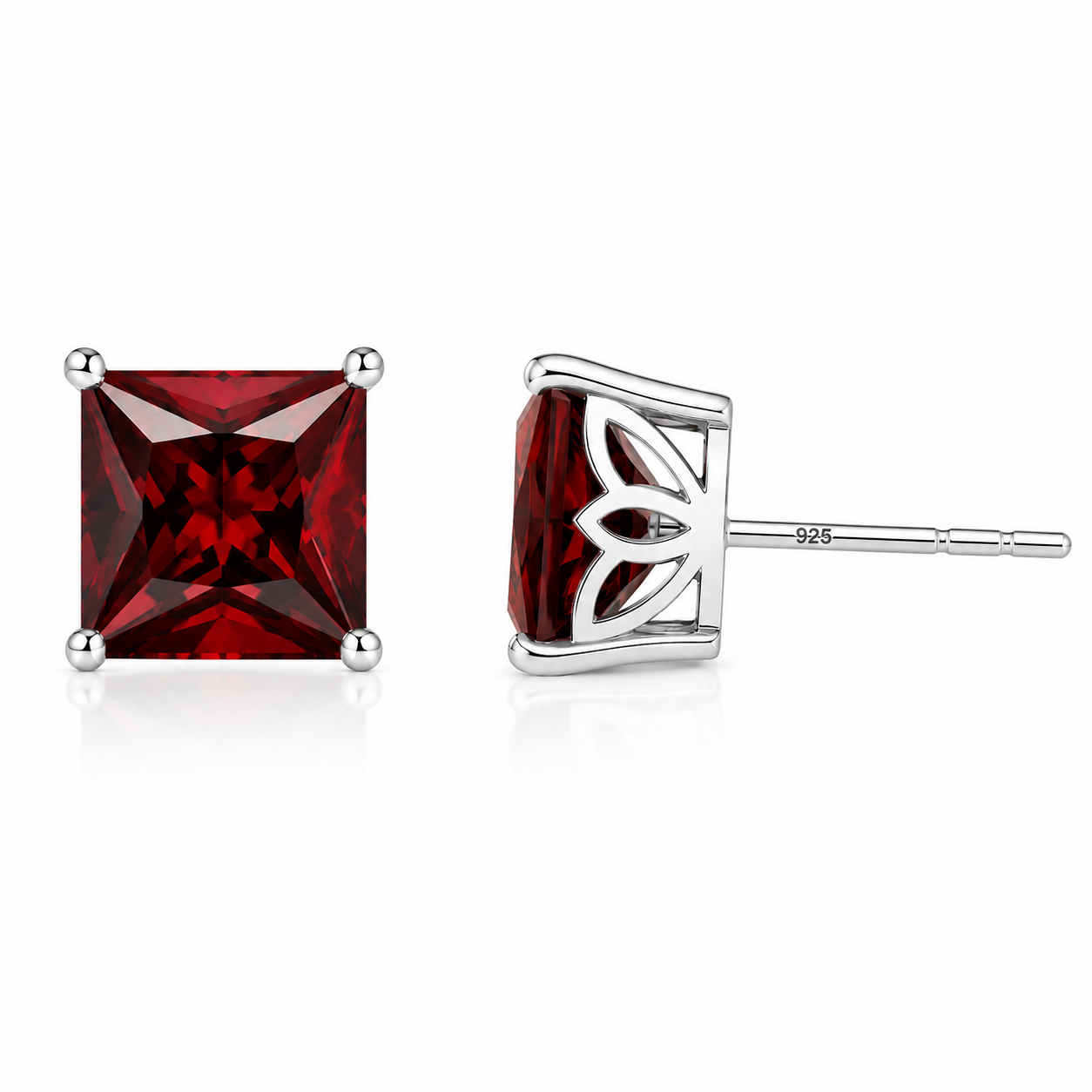 Princess cut cubic zirconia birthstone stud earrings in 925 sterling silver