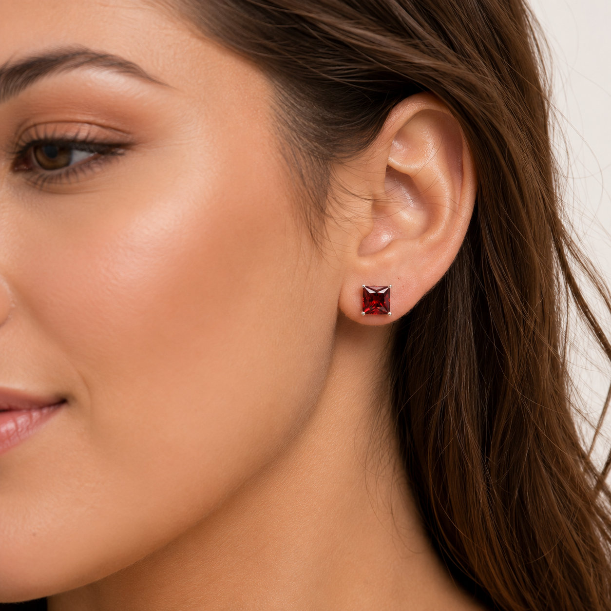 Princess Cut Birthstone CZ Silver Studs