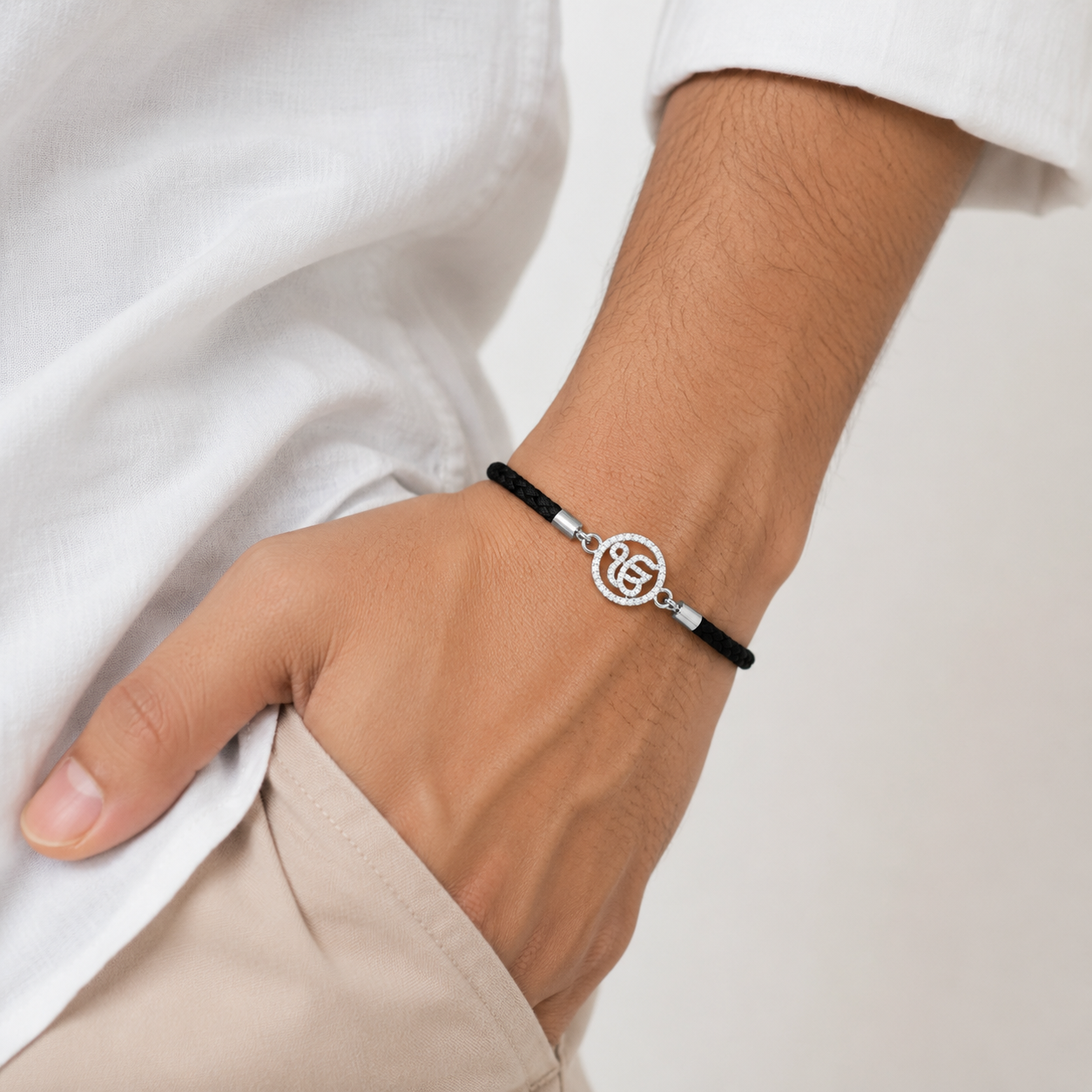Unisex Ik Onkar Black Cord Bracelet