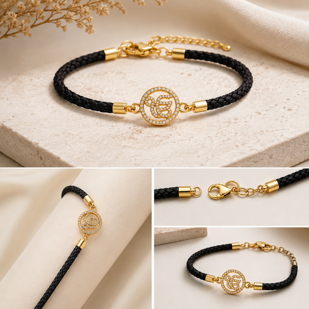 Unisex Ik Onkar Black Cord Bracelet