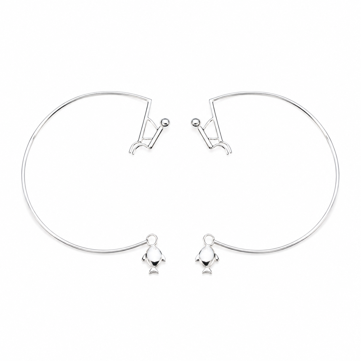 Fish Catching Hoop Earrings featuring a minimalist fisherman and fish charm design, 60mm large hoops in 92.5 sterling silver