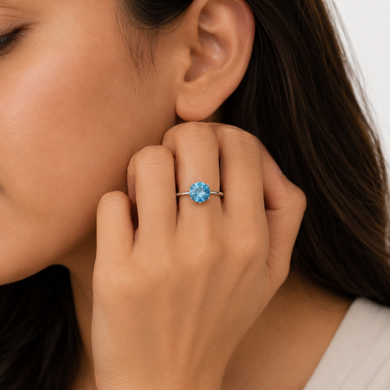 Swiss Blue Topaz Solitaire Ring