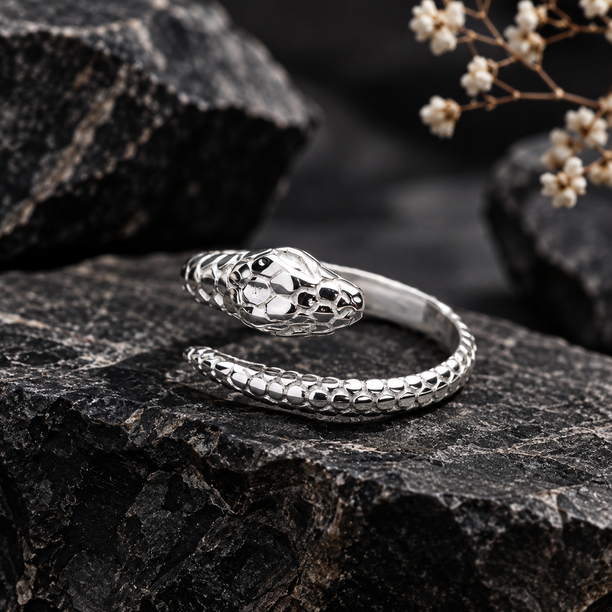 Textured snake ring, adjustable unisex statement piece for both men and women perfect for gothic lovers or halloween gifts