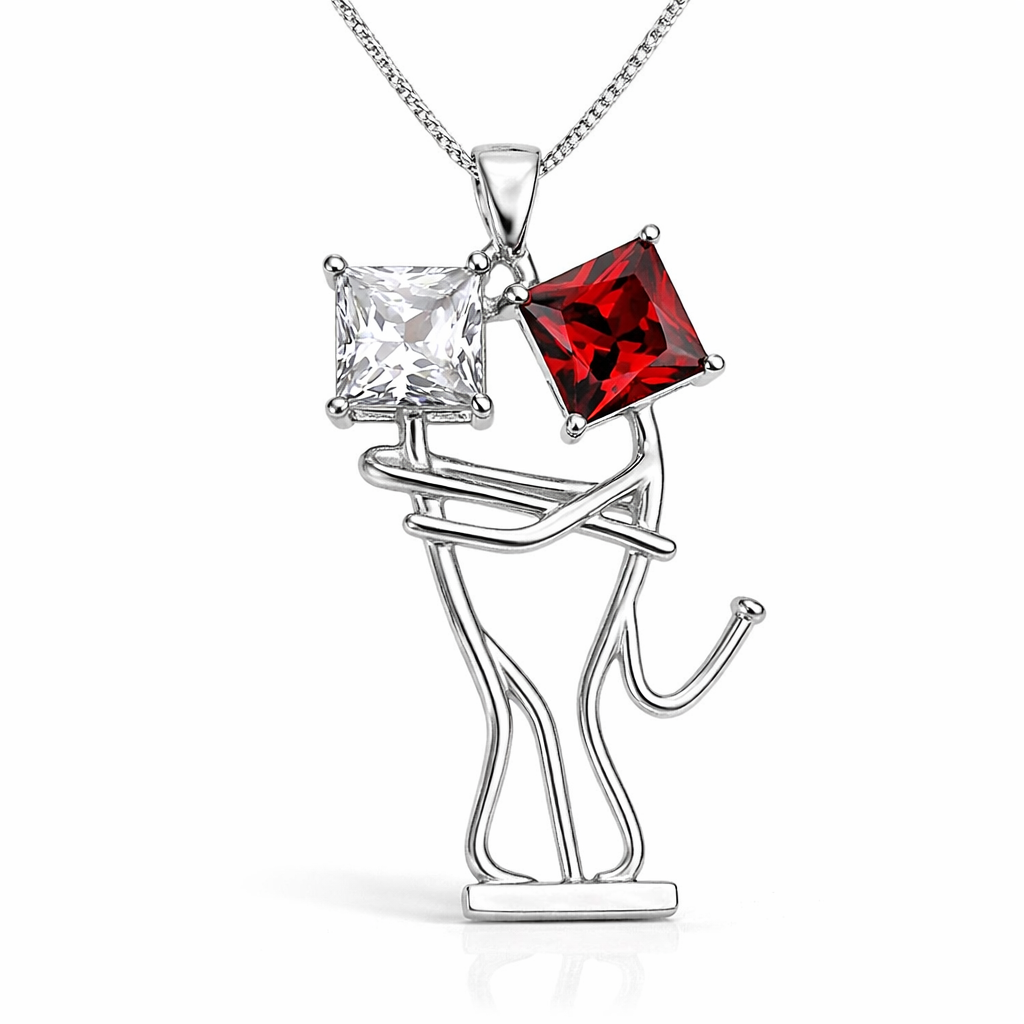 CZ couple pendant crafted in 925 sterling silver with princess cut stones