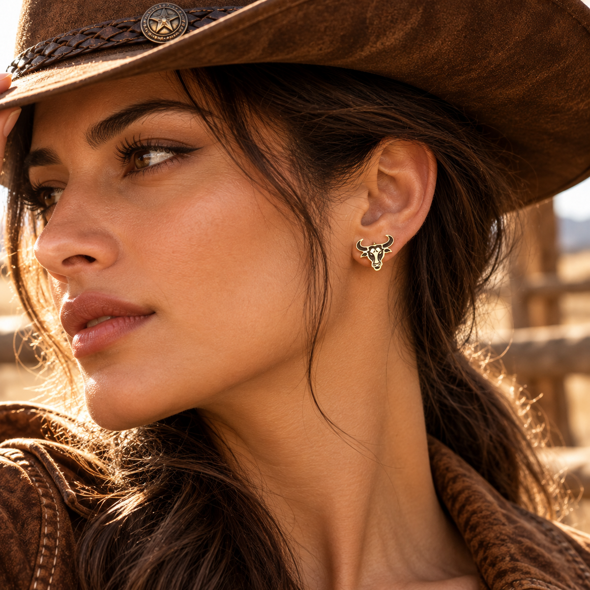 Longhorn Bull Head Stud Earrings